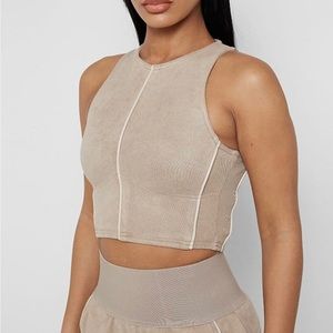 MANIERE‎ DE VOIR Vegan Suede Racer Neck Crop Top